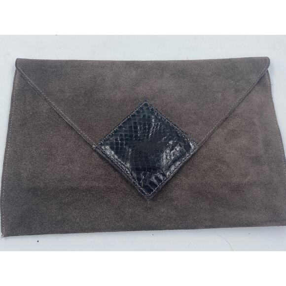 Vintage David Mehler By Dame Clutch, Snake Skin, Suede Brown 1980s - Picture 1 of 6